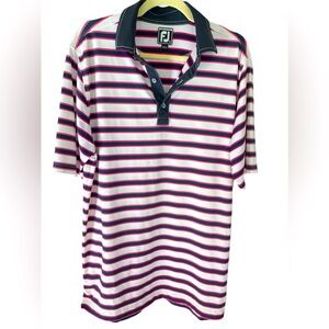 🔥⛳️FOOTJOY mens size M golf shirt in white/hot pink/navy blue. Like new!!